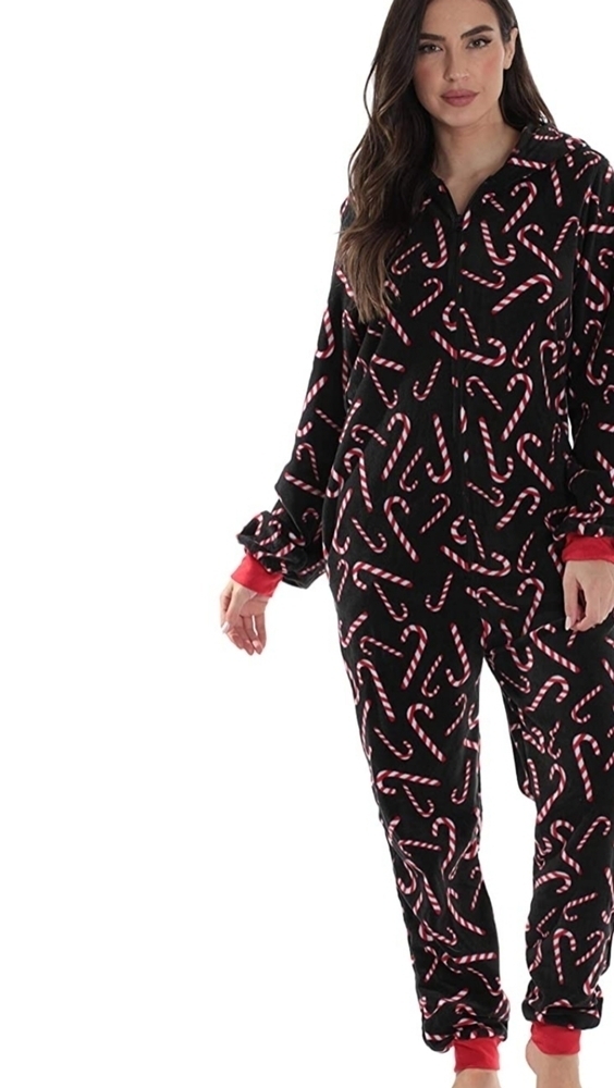 #followme Black Hoodie Onsie w/CandyCane Print Size M